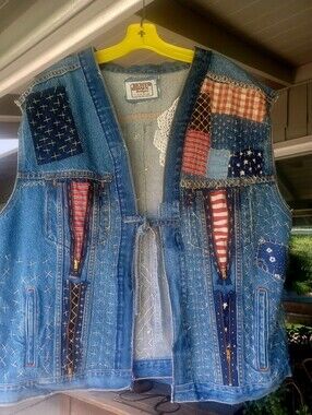 Men's Denim Jacket Upcycled To Patchwork Vest, Bold And Unique. Size 42